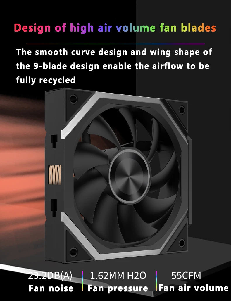 ICE Whale WX-3 Wire-Splicing PC Case Cooling Fan 3PIN ARGB Mirror Cycle Light Effect 800-1600RPM PWM Water Cooling Cooler Fan