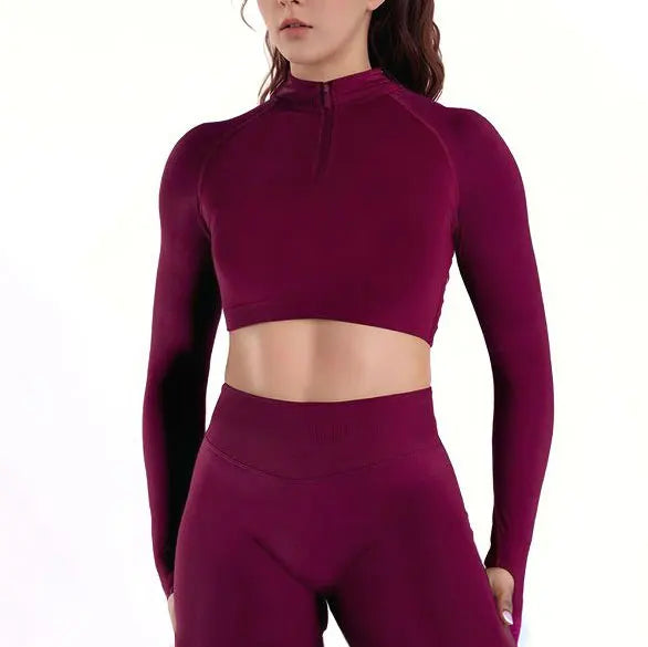 NCLAGEN Crop Zippy Fitness Top Long Women Sleeve GYM Clothes Seamless Running Workout Quick Dry Pilates Sports Yoga Shirt
