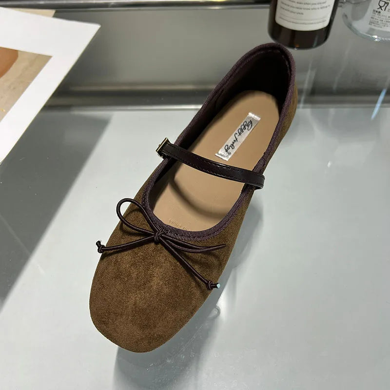 New Fashion Buckle Strap Women Mary Janes Flats Shoes Ballet Flats Female Soft Footwear Butterfly-Knot Ladies Shallow Shoes