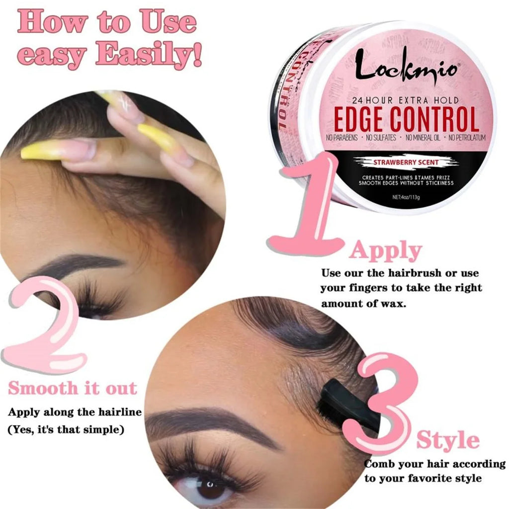 LOCKMIO Hair Flyaways Control Gel & Brush Women Hairline Styling Gel 113g Long-lasting Hair Care Edge Defining Wax Cream for Wig