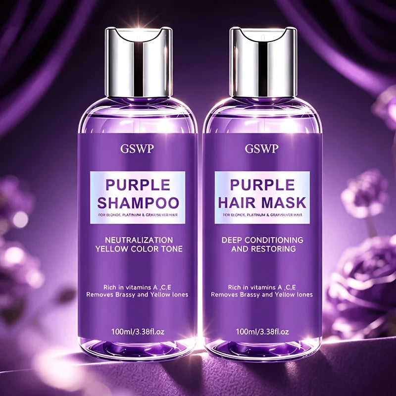 GSWP Purple Shampoo & Hair Mask Set, Neutralize Yellow & Brassy Tones, Deep Conditioning Repair Damaged Hair.100+100ml
