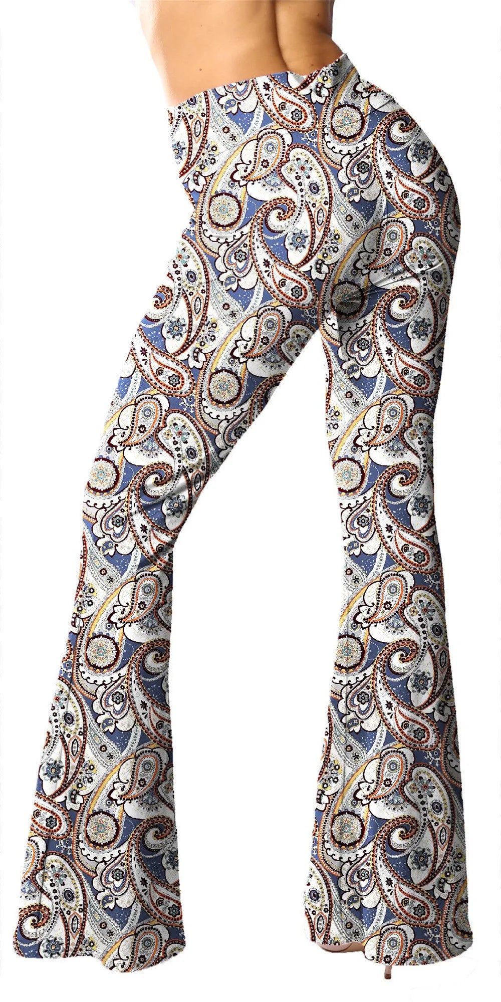 Flare Print Leggings Bell Bottom Palazzo Pants for Women Buttery Soft High Waisted High Waist Ethnic Paisley Bootcut Tall Long