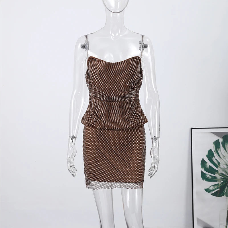 Sexy Diamond Halter Dress Women Shinny Sleeveless Backless V-neck Slim A-line Dresses Female 2026 Spring Summer Party Lady Robes