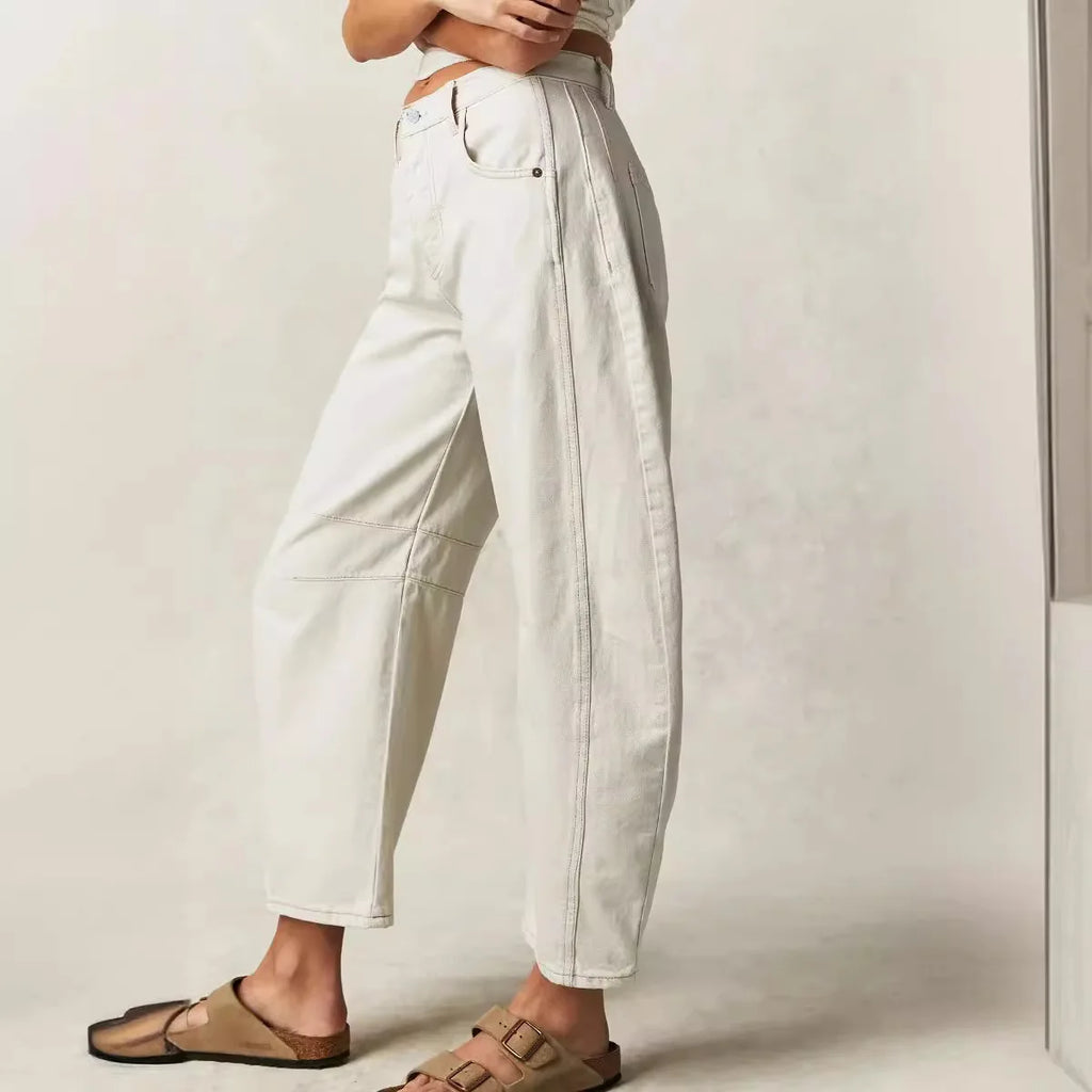 Cotton Denim Long Jeans for Women Trousers Casual High Waisted Jeans Cropped Pants Spring Summer Boho Beach Ladies Baggy Jeans