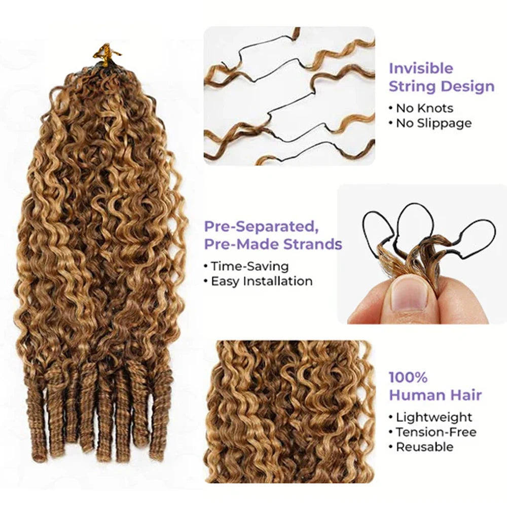 Highlight Burmese Curly Feather Crochet Human Hair Pre Looped 100% Raw Human Hair Crochet Hair Miracle Knots Crochet Human Hair
