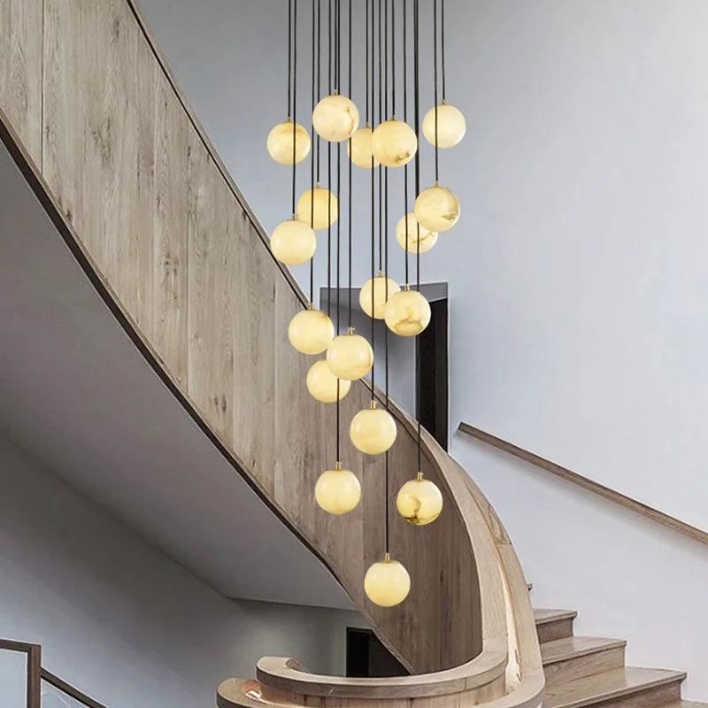 2026 New Modern Staircase Decor Lighting Luxury Marble Chandeliers Duplex Villa Loft Dining Room Hall Living Room Pendant Lights