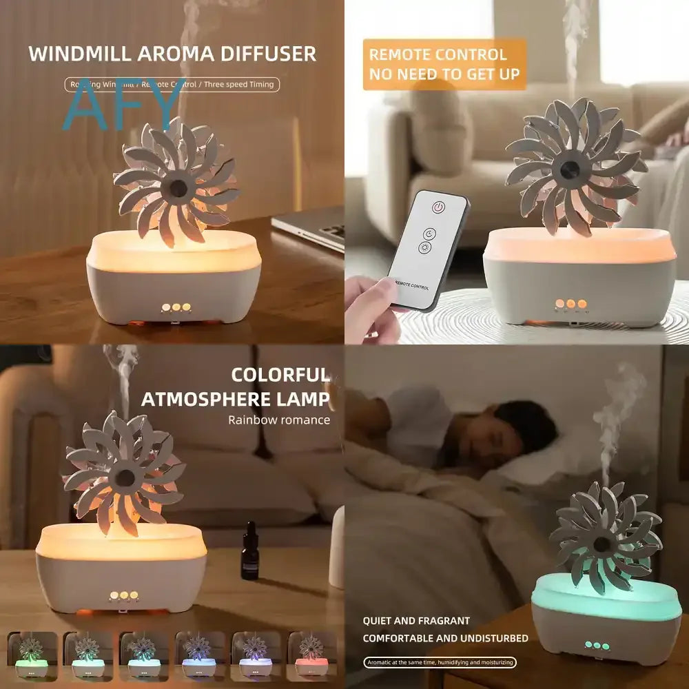 Hot Selling Windmill Aromatic 7 LED Color Air Humidifier for Home Portable Ultrasonic Rain Drop Aroma Diffuser for Bedroom