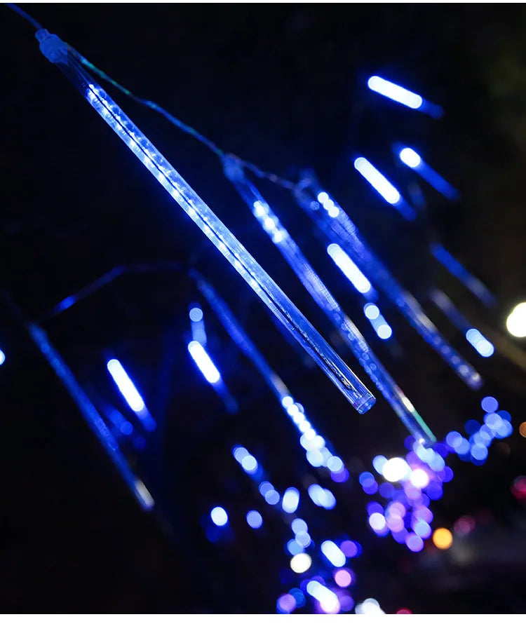 Solar Falling Star Meteor Lights 30CM8Tubes-50CM8Tubes LED String IP54 Waterproof Warm White Blue Colorful 8 Modes Christmas LED