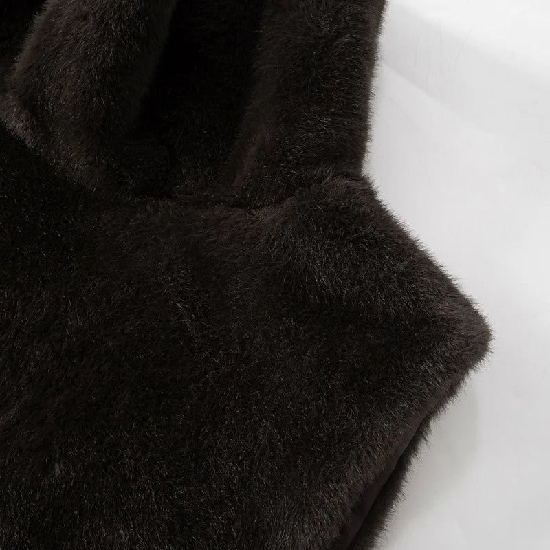Solid Color Half Turtleneck Furry Sleeveless Top Patchwork Short Section Pullover Top 2025 Fall Woman'S Clothing Street