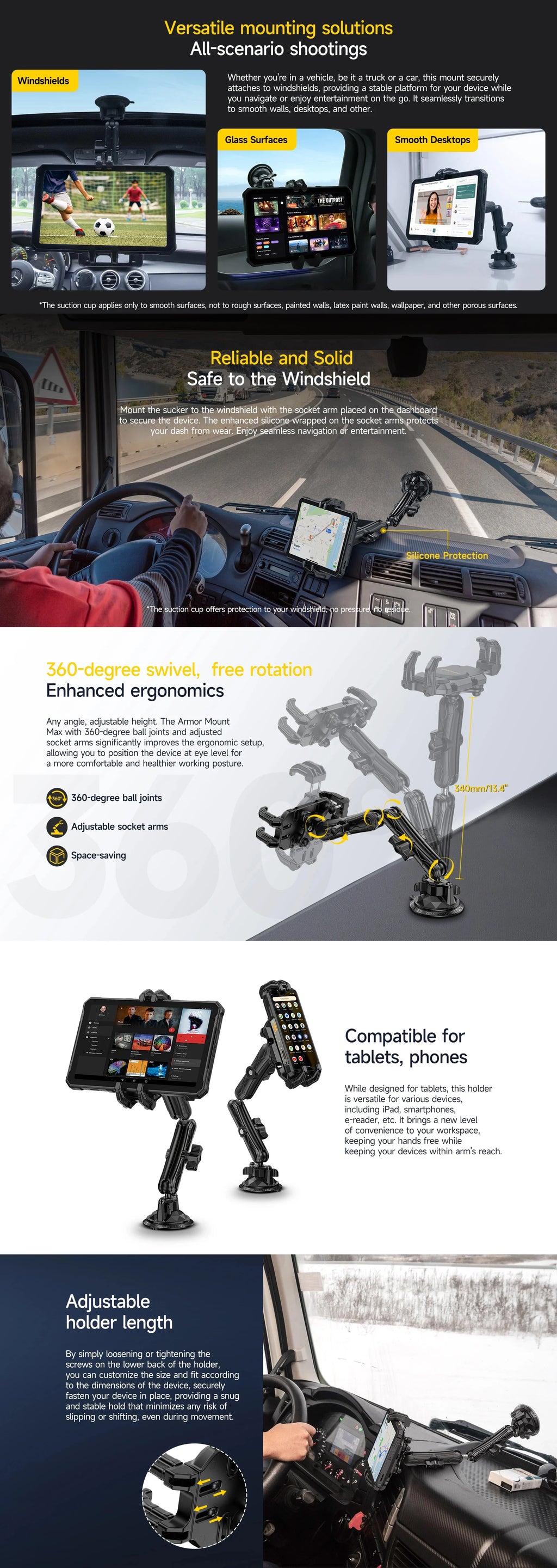 Ulefone UAN02 Armor Mount Max Car Phone Tablet Holder/For Armor Pad 3 Pro/Armor Pad Pro/Armor Pad 4 Ultra