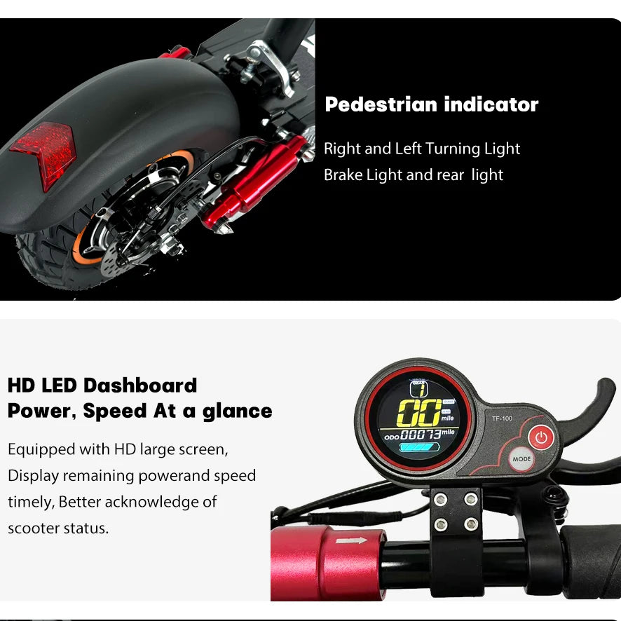 800W Powerful Electric Scooter 48V 13Ah Max Speed 45km/h Long Range 10'' Tires Dual Shock Absorbing Folding EScooter for Adults