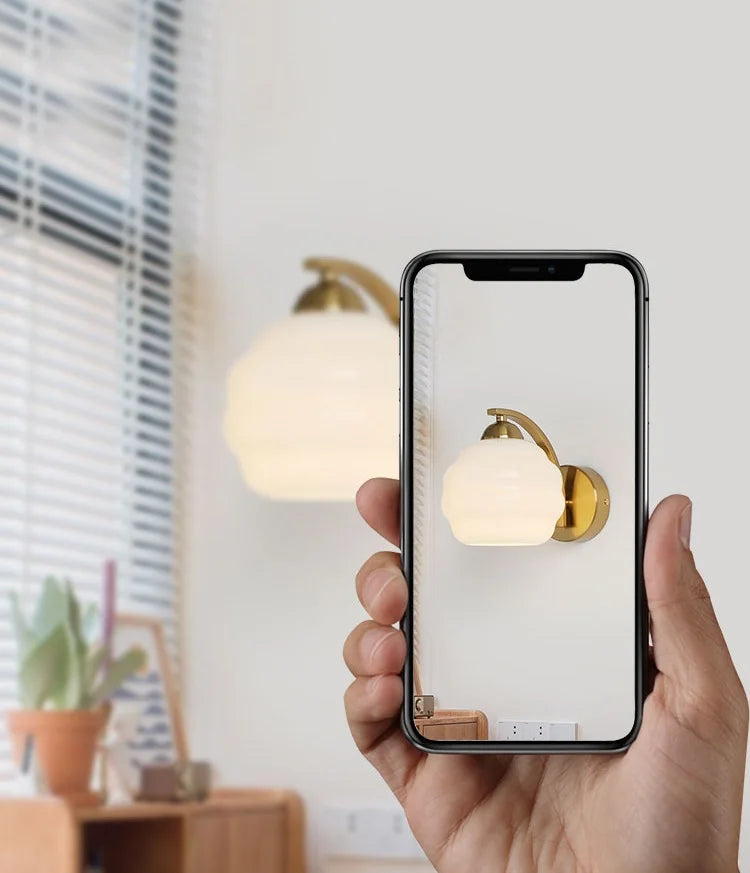 IWHD Milky Glass Ball LED Wall Lamp Sconce Iron Wrount Bedroom Living Room Bathroom Mirror Light Nordic Modern Wandlamp Applique
