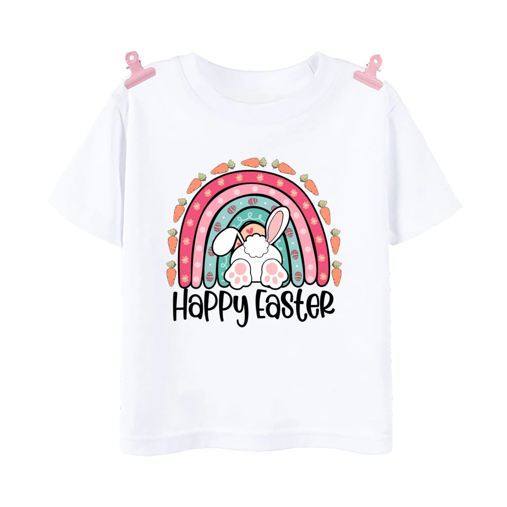 Happy Easter Bunny Print Kids Shirt Easter Party Boys Girls Outfit T-shirt Child Holiay Clothes Children Short Sleeve Shirts Tee