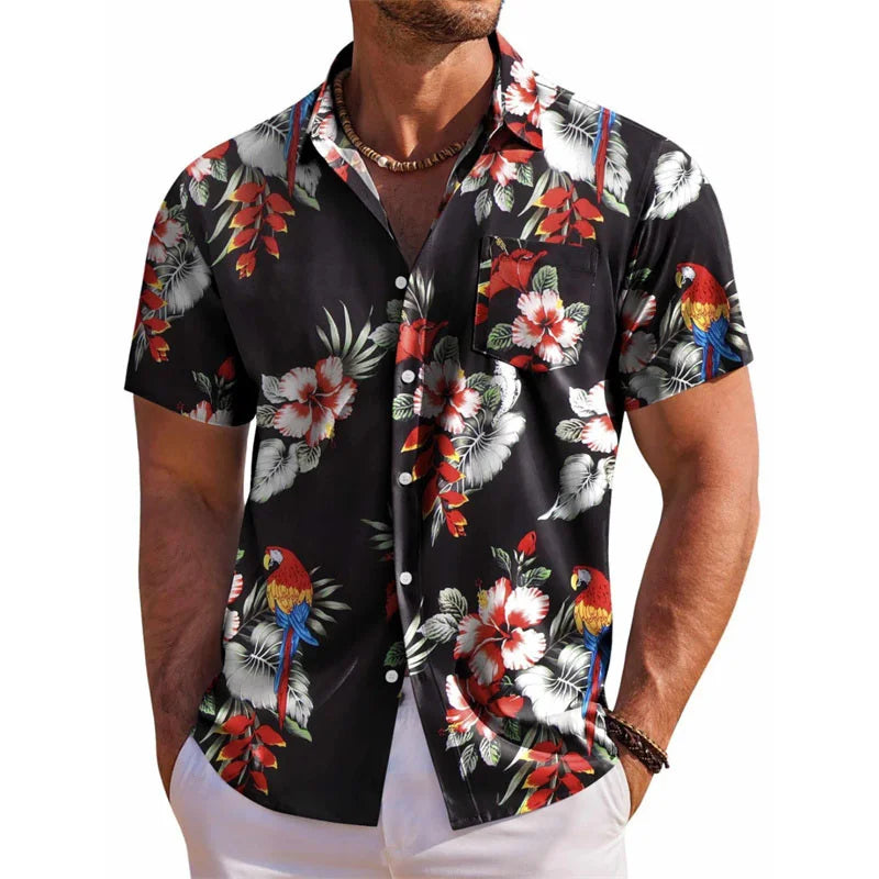 Men's Hawaiian shirt short sleeved printed button clothing summer beach shirt casual vacation comfortable and breathable
