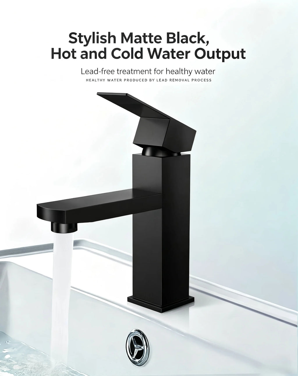 Stainless Steel Modern Minimalist Single Handle Dual Control Hot and Cold Water Faucet, Painted Finish for Basin Sink Mixer Tap
