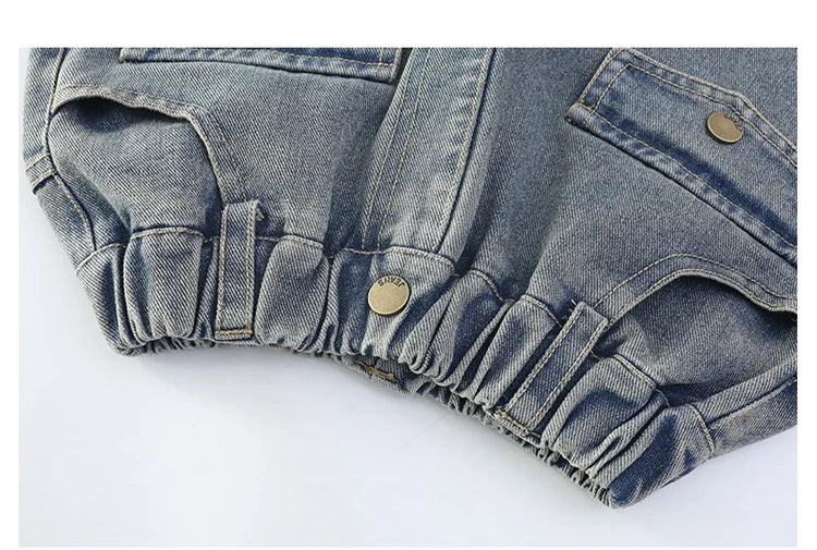 Elegant Fashion Kids Children Cargo Jeans Pants with Multi Pocket for Teenage Girls Loose Straight Casual Denim Trousers 5-14 Y