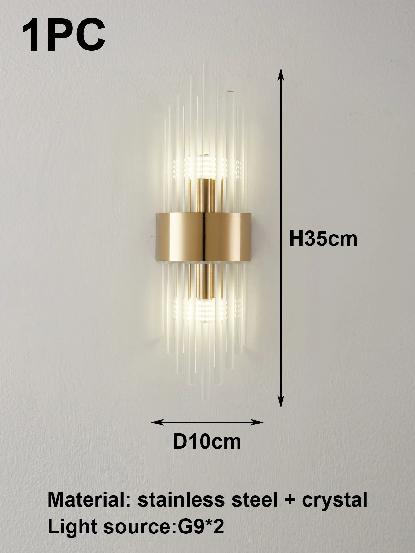 Gold/Black Stainless Steel Crystal Wall Sconce for Living Room, Bedroom, Kitchen Home Decor Lighting, G9 Light Source