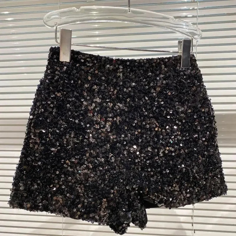 Spring/summer new Spice Girls sequin zipper shorts Slimming suede embroidered beaded casual pants