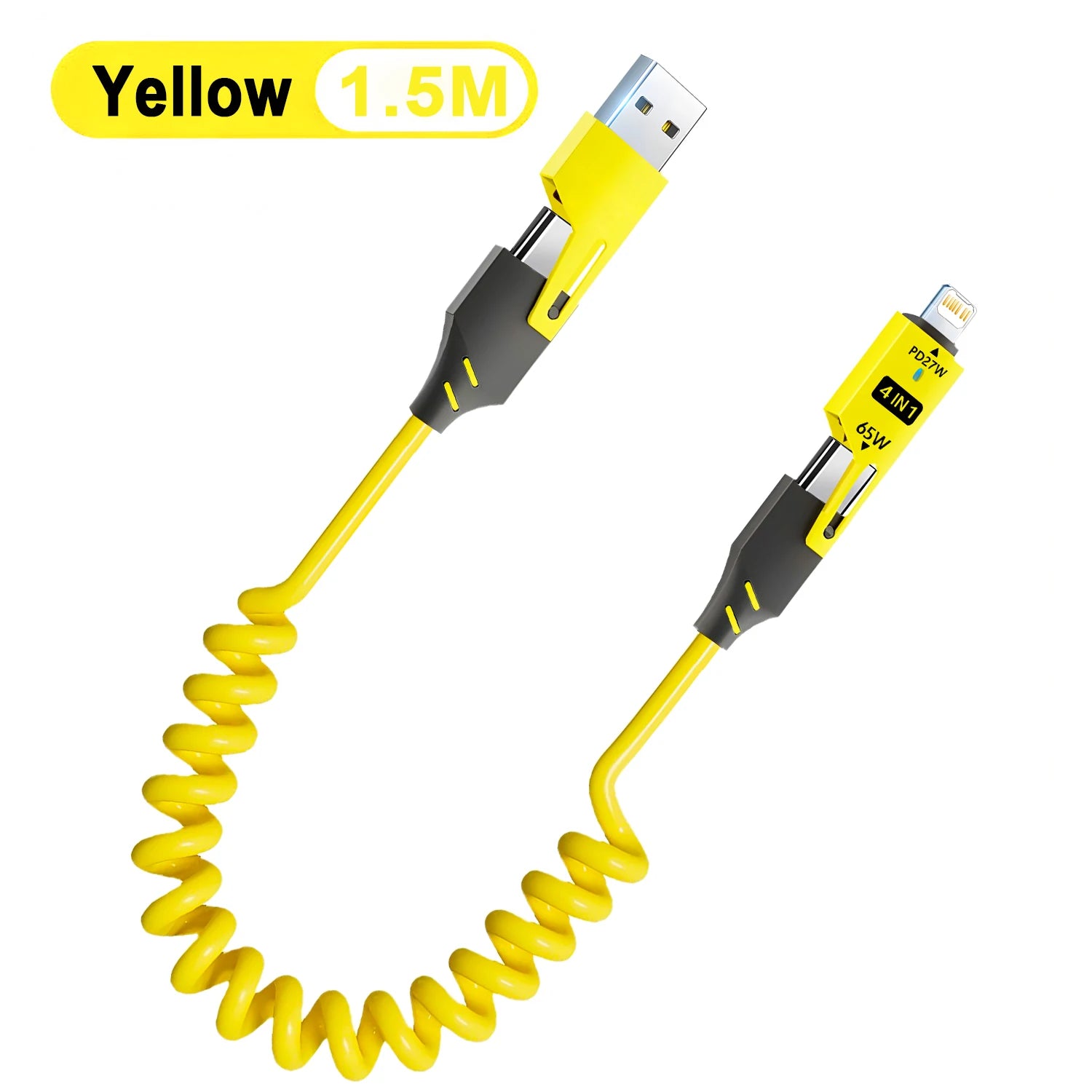 1/2PCS 4-in-1 Spring Data Cable & 65W Quick Charger: 6A USB Type-C Telescopic Wire Compatible with iPhone/iPad/MacBook/Huawei