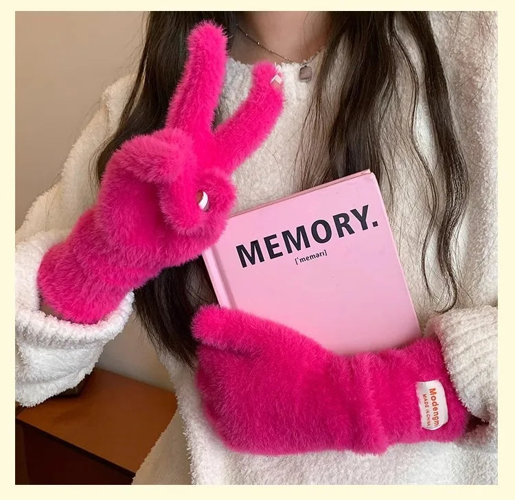 Winter Women's Gloves Thick Plush Knit Gloves Warm Velvet Mittens Solid Outdoor Ski Drive Touch Screen Gloves Christmas Gift