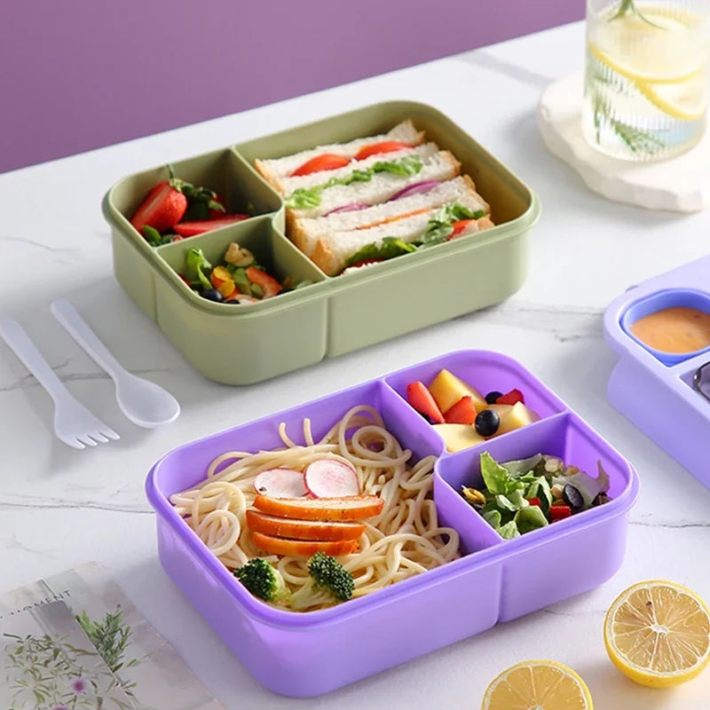 Portable Lunch Box Office Bento Box With Fork and Spoon Microwave Food Storage Container Reusable Food Boxes Quality Plastic