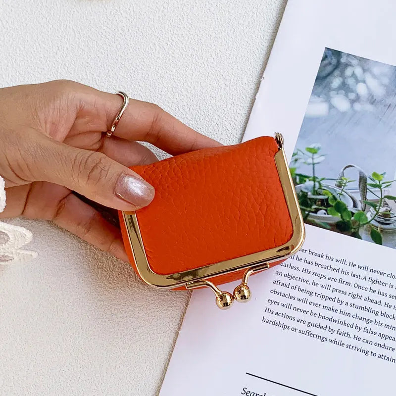 Litchi Grain Mini Bag, 2 Sizes Available, Retro Metal Kiss Lock, Portable Jewelry Pouch for Rings, Earrings & Necklaces Coin Pur