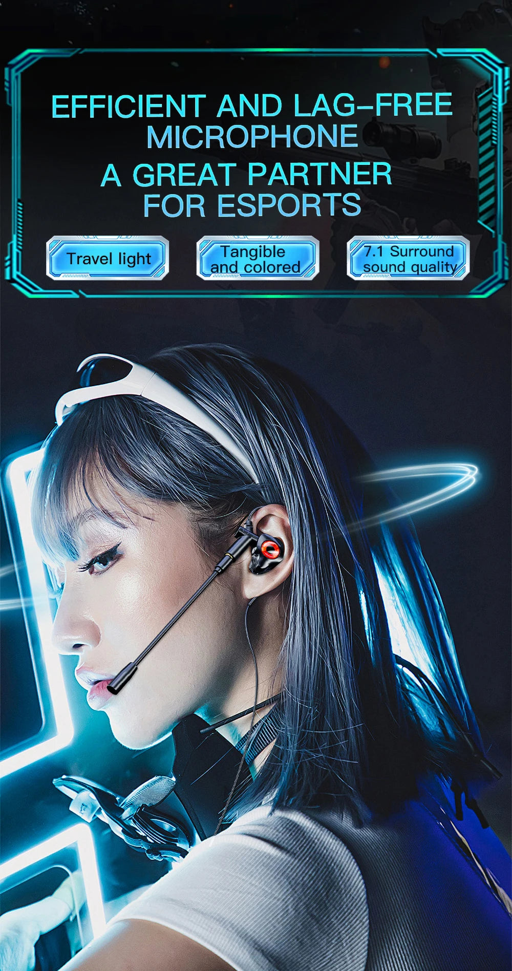 Type-c In-ear dual-mix e-sports gaming headset stereo noise reduction with microphone digital head wired headset