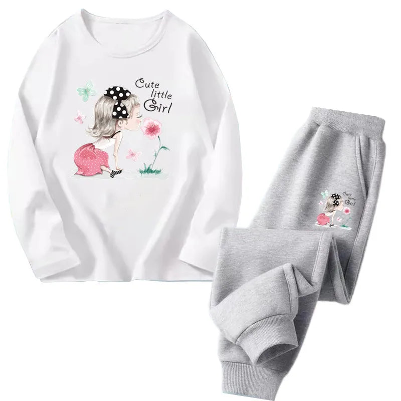 Spring Autumn Toddler Girls Fashion Set Kawaii Print Long Sleeve T-Shirt And Pants Two-Piece Casual Clothing Outfit for Girls
