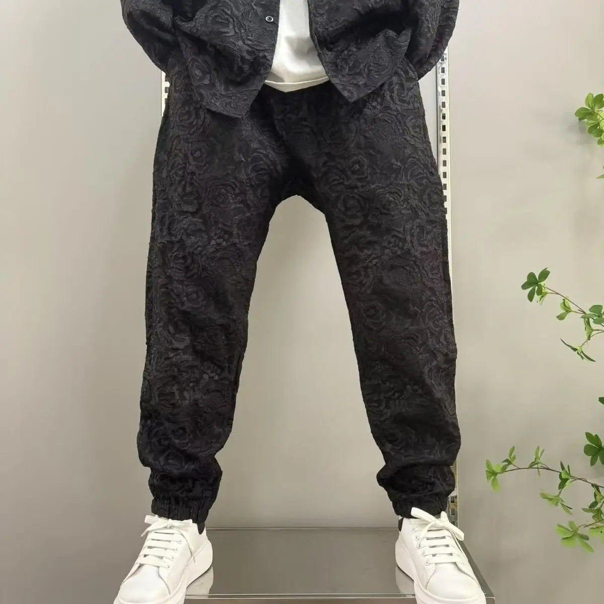 Men's casual collar jacquard shirt and pants two-piece set, spring and autumn new fashion and handsome set, complete set