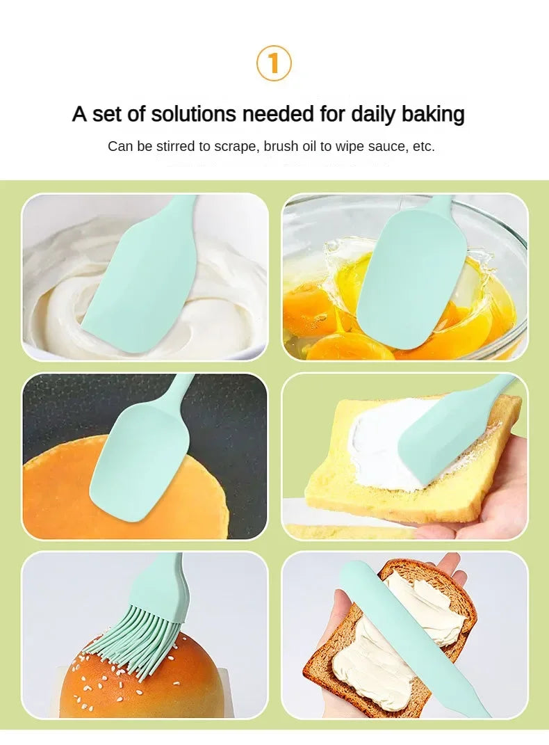 6pc Silicone Spatula set for baking-cake frosting kit with brush, non-stick scrapers & cream spreads |   cute kitchen gadgets
