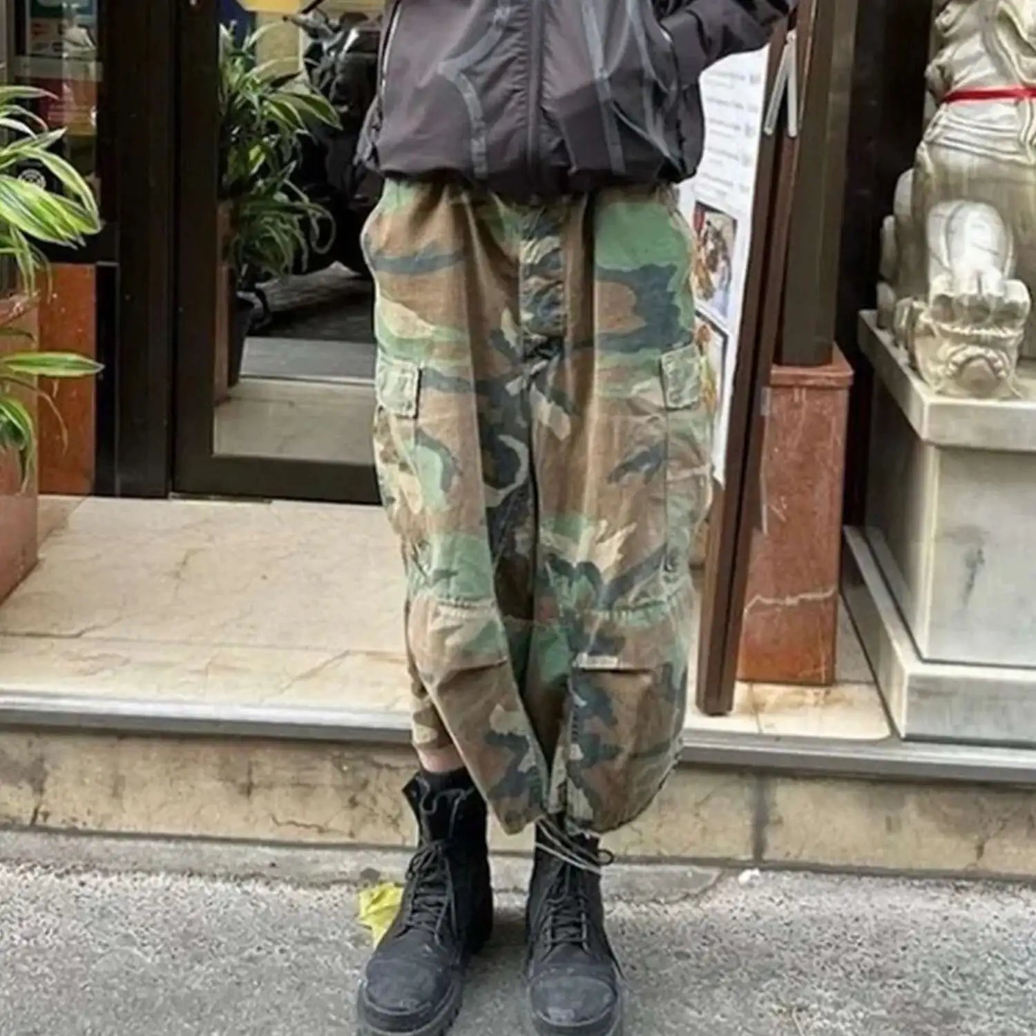 PFNW Men's Summer 2025 New Camouflage Calf-length Cargo Pants Buckle Belt Drawstring Men's And Women's Casual Shorts 28W6060