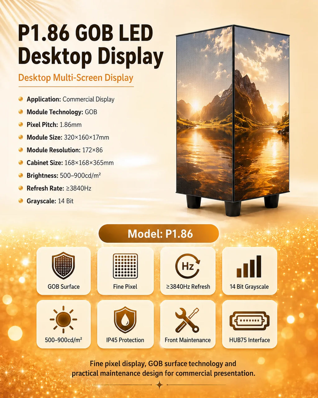Mini LED Magic Cube Display P1.86 GOB, 4 Sided Countertop Screen for Retail Store