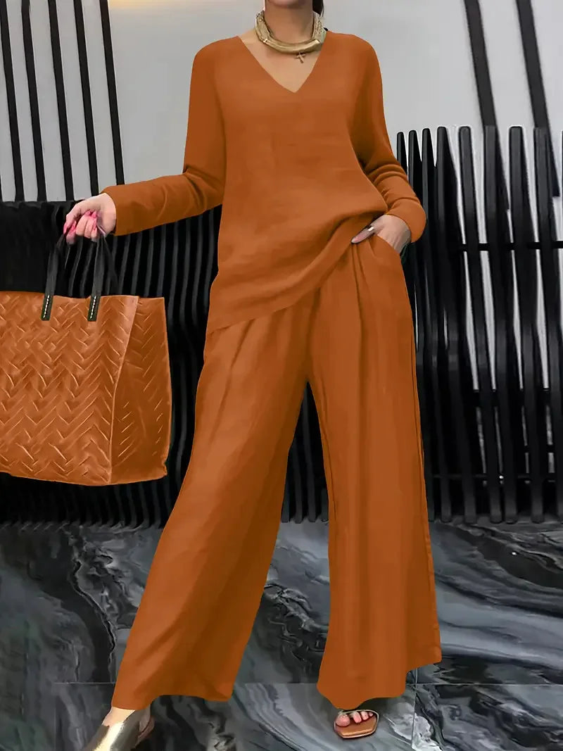 Summer New Pant Sets Fashionable V-neck Top+ Long Pants 2 Piece Set 2026 Women's Casual Loose Outfit Two Pieces Set Female Suit