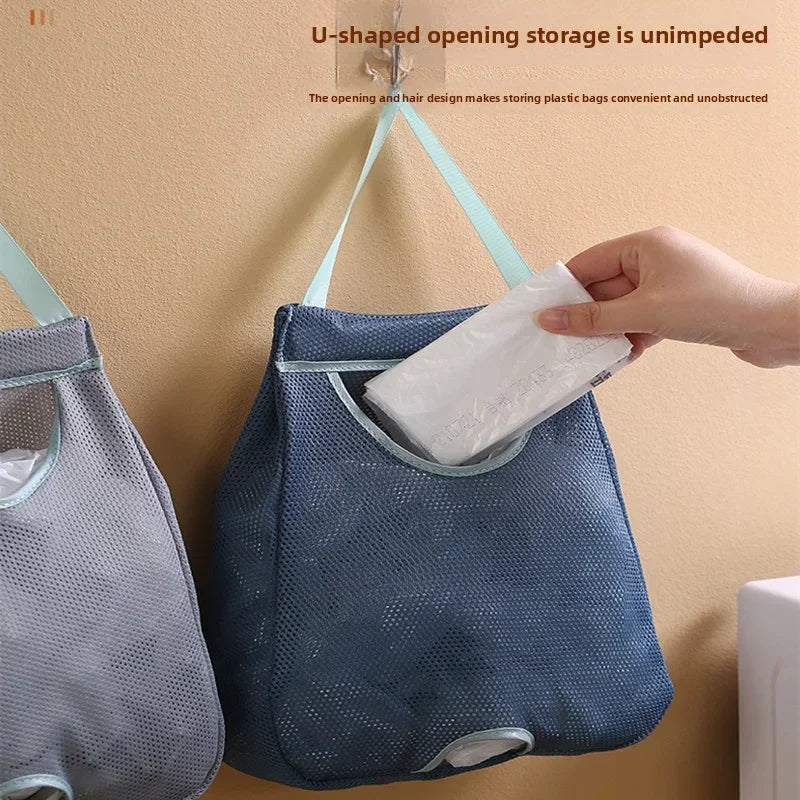Kitchen Wall Mounted Garbage Bag Storage Bag, Hanging Plastic Bag Organizer With Hooks