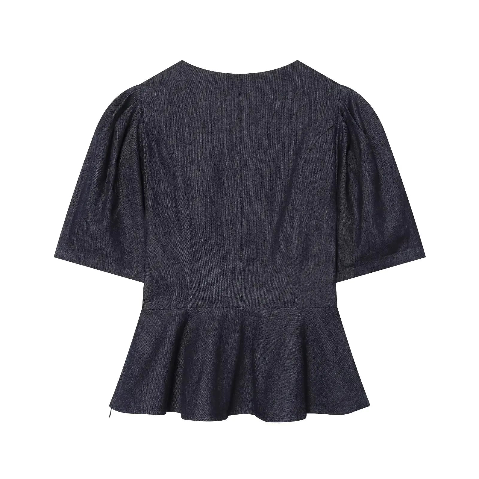 Denim Women's Shirts Blouse 2026 Summer New Fashion Slim V-neck Blouses Women's Summer Chic Travel Holiday Youth Shirts Tops