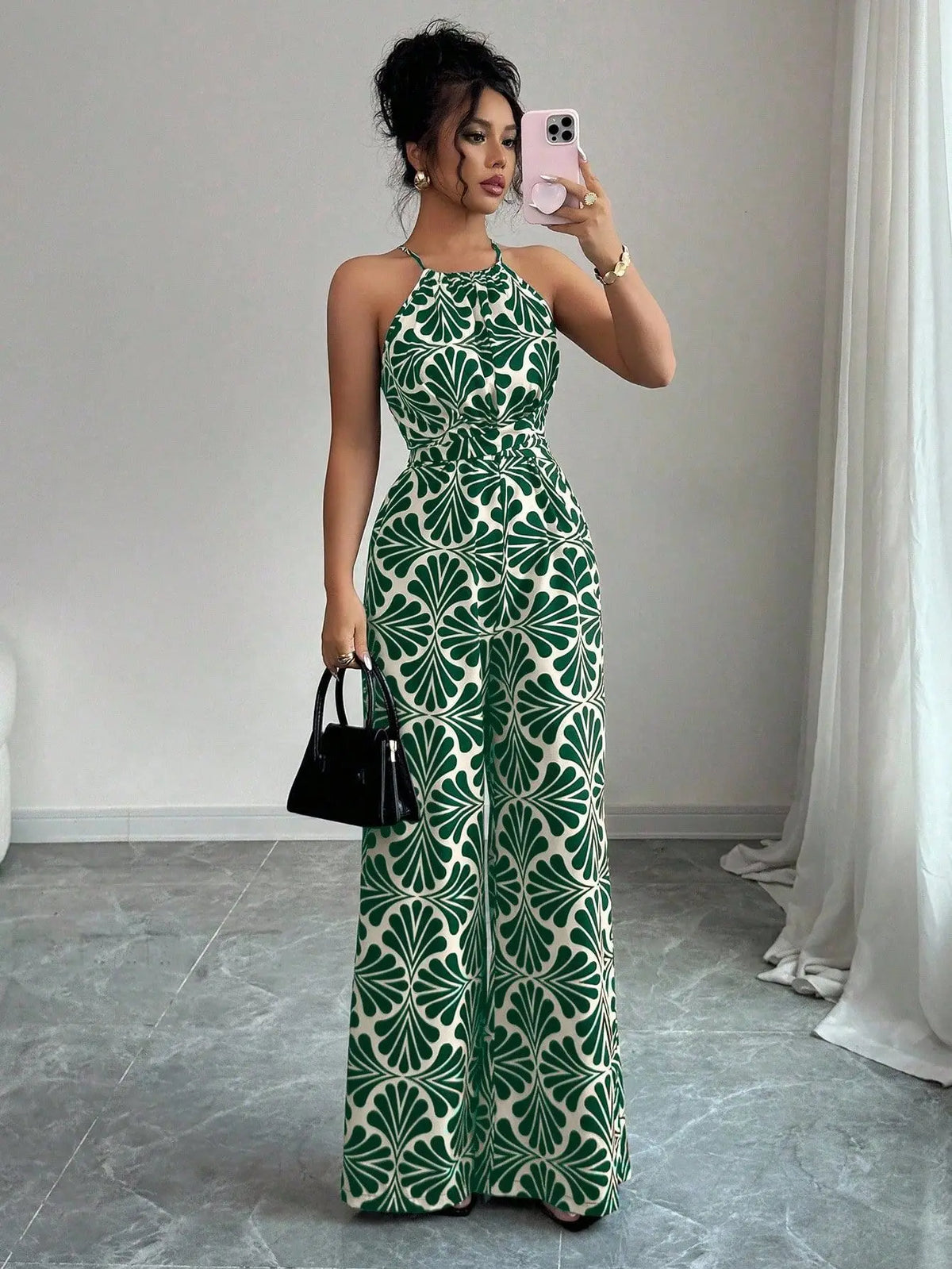 Women's Sexy Halter Neck Jumpsuits Casual Pants Rompers for Women Geometric Print Jumpsuit Party Outfits for Women Ropa Mujer