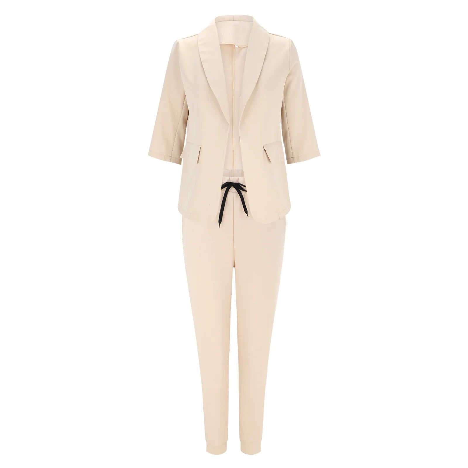2024 Women's Two Piece Pant Suit Set Outfits Spring Autumn Turn Down Print Blazer Coat Drawstring Pants Suit Women Casual Sets
