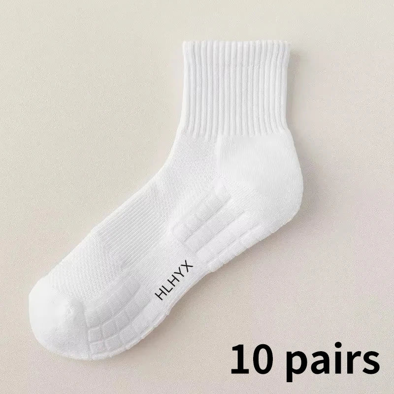 10pairs HLHYX Socks Men's Cotton Deodorant Winter Towel Bottom with Mid-tube White Stockings Thickened Sports Basketball Socks