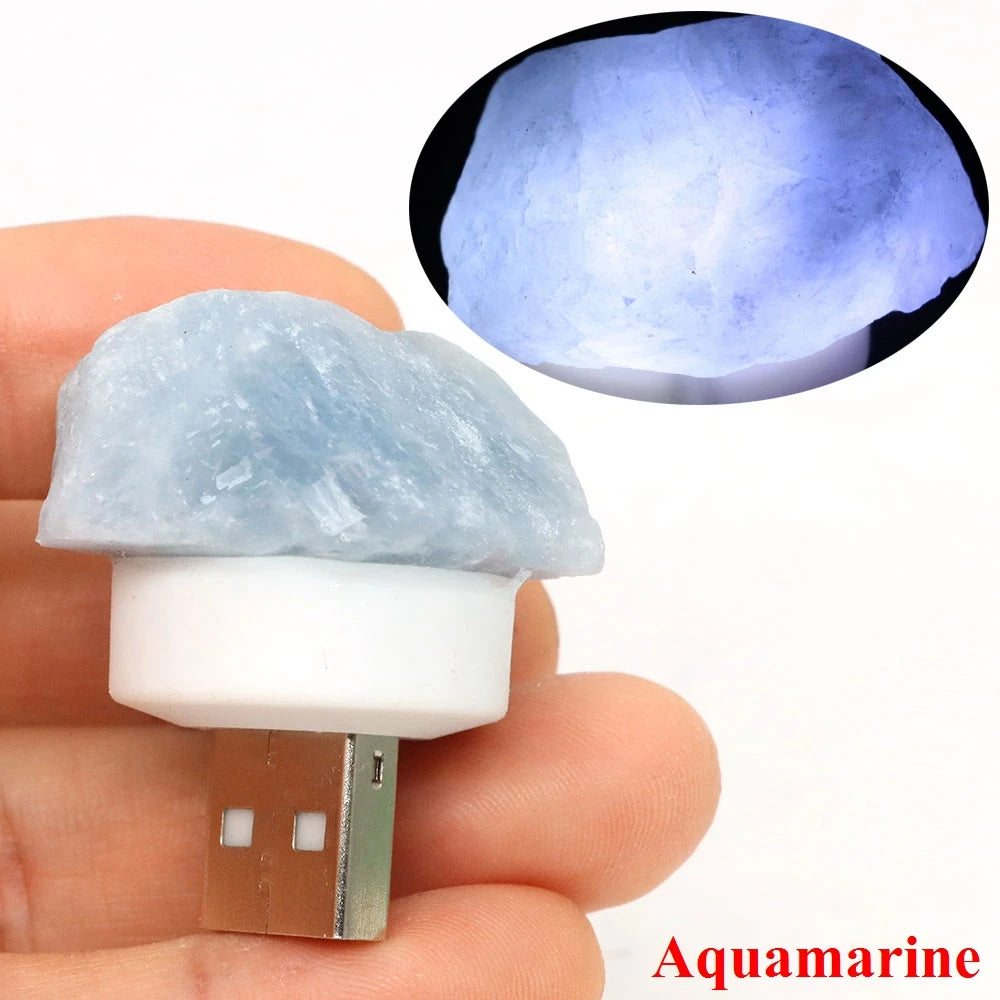 Natural Irregular Crystals Stone USB Light Rose Quartz Amethyst Raw Minerals Small Night Lamp Reiki Healing Bedroom Home Decor