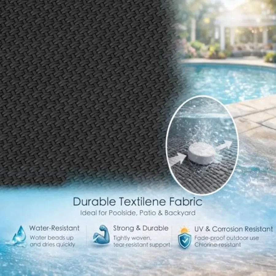 Outdoor Chaise Lounge for Poolside, Sunbathing Backyard: All Aluminum Frame + Textilene Fabric, Fully Flat Adjustable Reclining