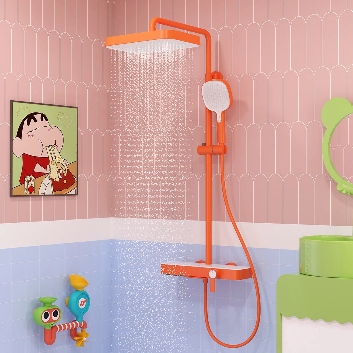 Orange Piano Bathroom Shower Set Waterfall Bathroom Mixer Faucets Rainfall Shower Head Hot Cold Piano Bathroom Shower System