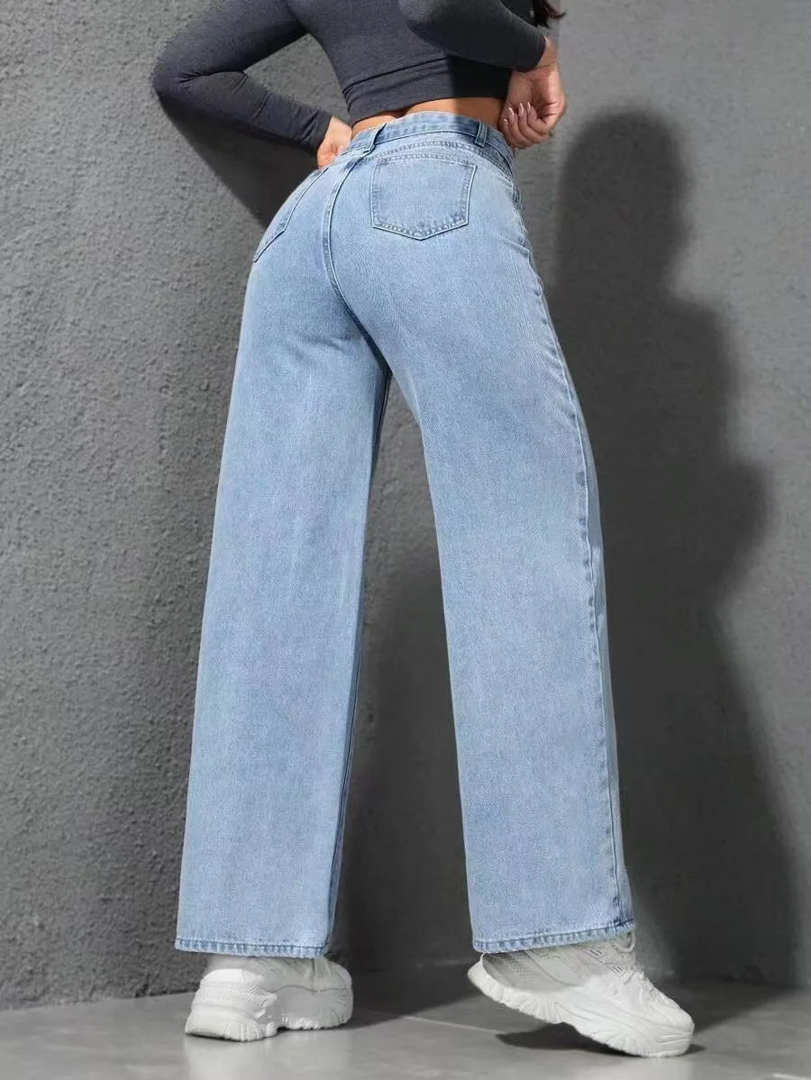 2026 New American Fashion Women's Loose Casual Wide Leg Straight Denim Jeans Baggy Streetwear Pants All Season Trousers