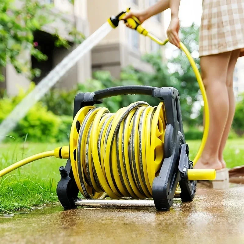 Household Outdoor Water Hose Reel with High Pressure Spray Water Gun for Car Washing Garden Lawn Plant Irrigation Watering Tool