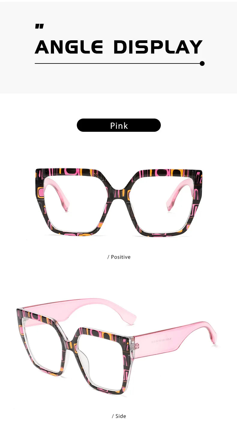New Square Grid Pattern Frame Photochromic Anti Blue Ray Femal Sunglasses Presbyopic Hyperopia Short Sight Prescription Eyeglass