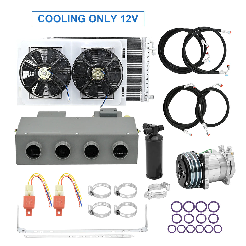 Universal 406-4 Hole Auto AC Evaporator Assembly Unit Air Conditioner & Heater 24V 12V for Classic Cars Truck Van Street Red Rod