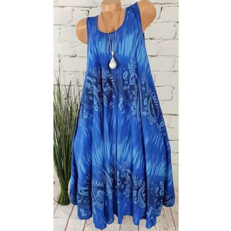 Women Dresses 2026 Summer fashion floral digital printed sleeveless mid calf dresses women's clothing vestidoes