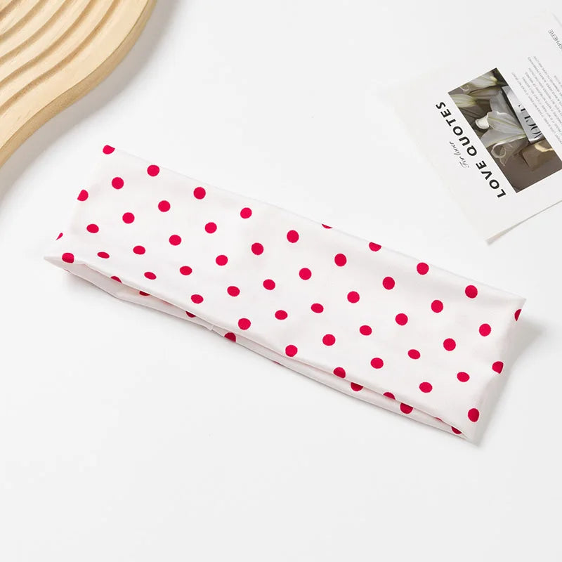 Hot Sale! Polka Dot Yoga Elastic Headband Fashionable Travel Vacation Makeup Headband Sports Fitness Sweat-absorbent Hairband