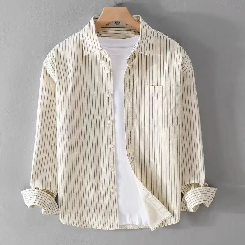 Japanese Striped Men's Long-sleeved Shirt Top Literary Trend Fashionable Casual Versatile Shirt