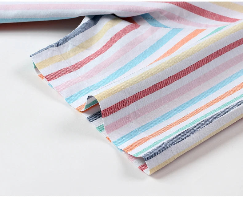 New Men's Striped Fashion Short Sleeve 100% Cotton Oxford Plaid Business Button Down Regular Fit Office Shirt Man Clothing