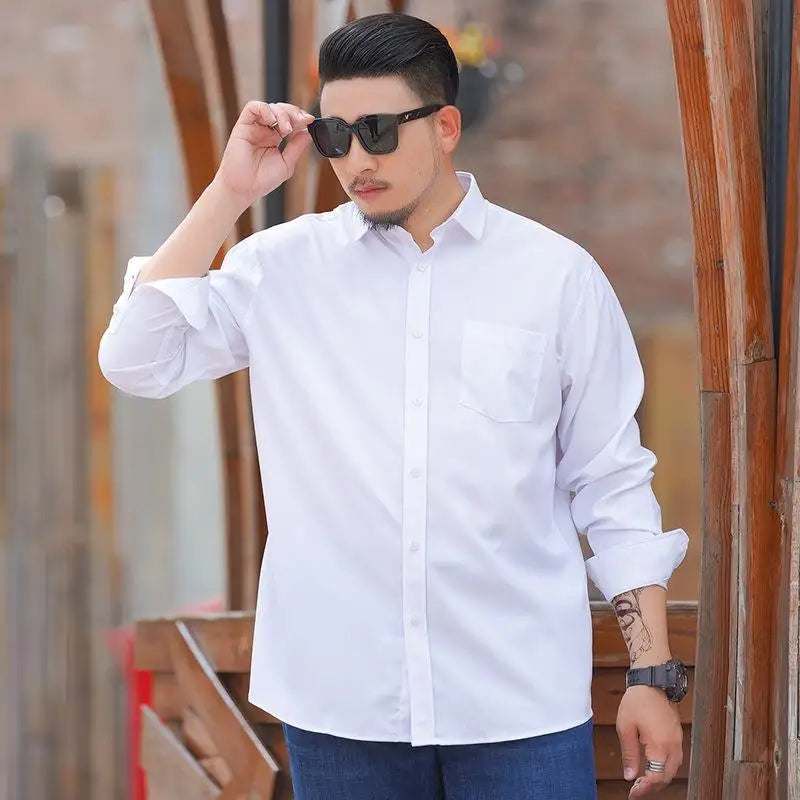Plus Size 12XL 10XL Men's Shirts Long Sleeves Work Formal Shirt Anti-Wrinkle Classic Business Pocket Tops Male Clothing 90-190KG